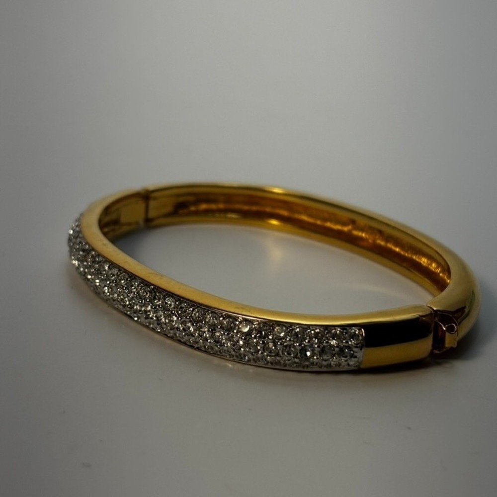 Swarovski Bangle Gold Pave Crystal Hinge Oval Bracelet - Picture 14 of 16